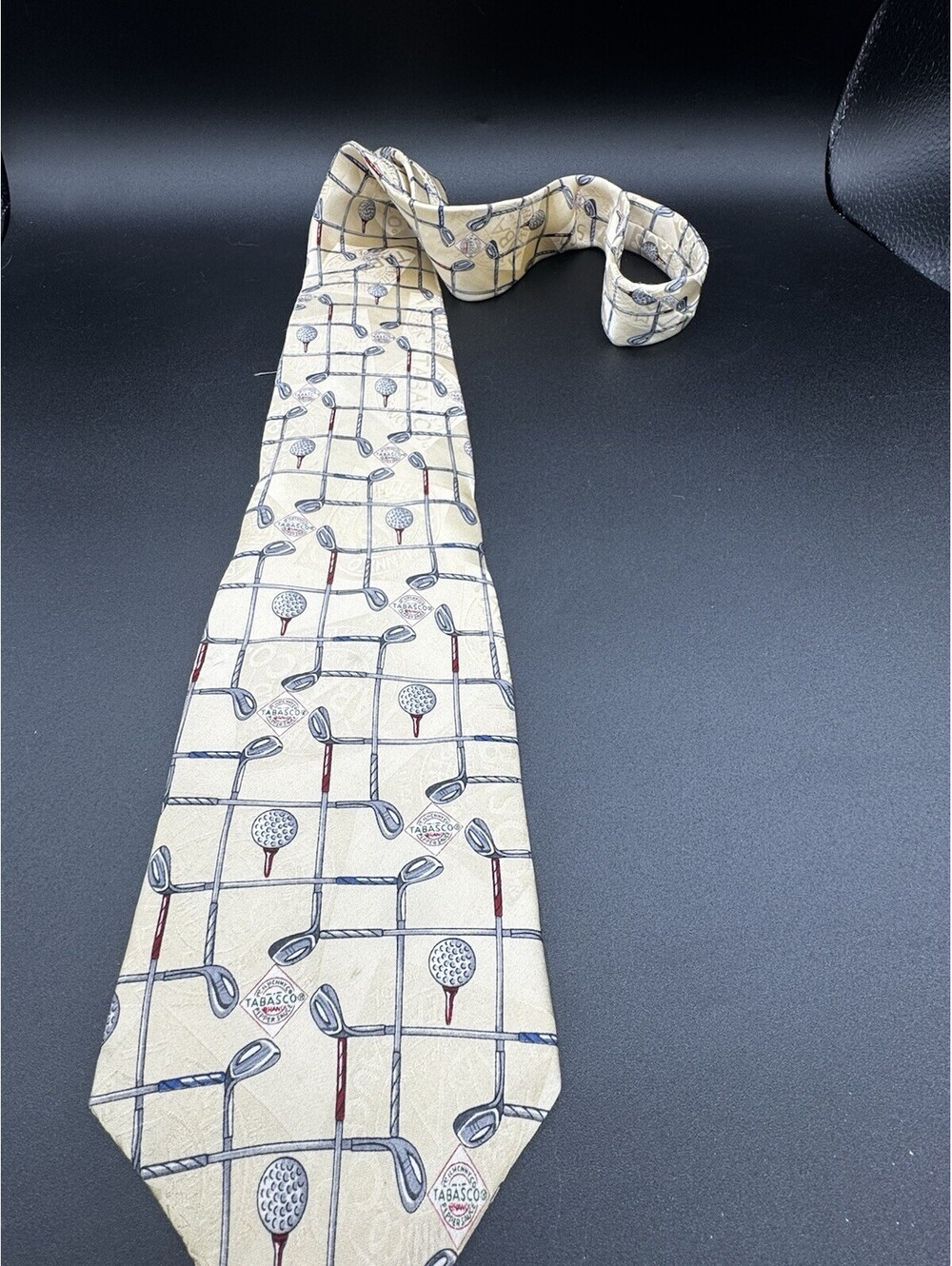 Vintage Tabasco Golf Novelty Tie 100% Silk Golf Clubs Golf Ball Necktie USA